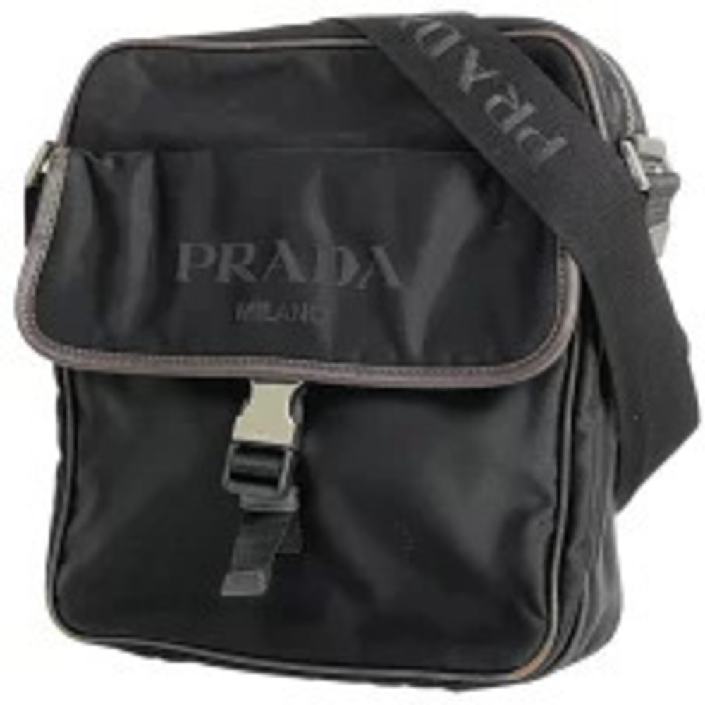 Prada Plate Shoulder Bag Crossbody Tessuto Nero Black